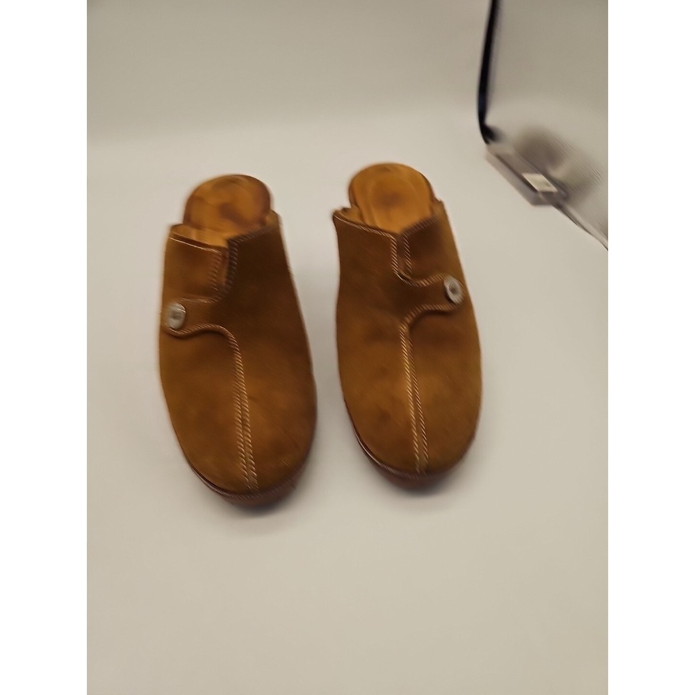 Cole Haan Women's 9 B Brown Leather & Suede 3" Heeled Clogs Mule Slide Shoes